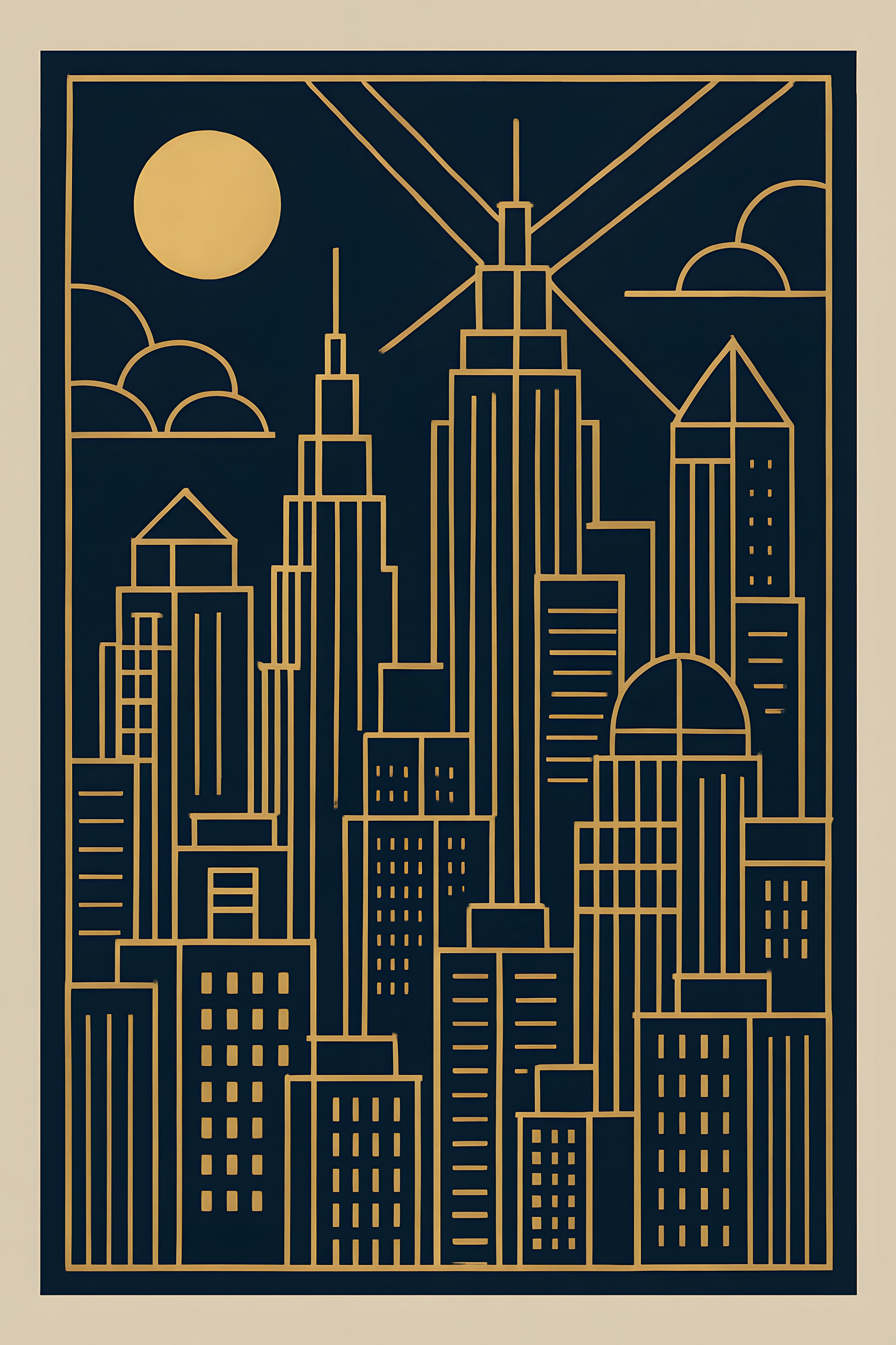 Modern geometric cityscape in art deco style | Printable Wall Art | Instant Download
