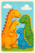 Friendly dinosaur family illustration in bright cheerful ... | Printable Wall Art | Instant Download