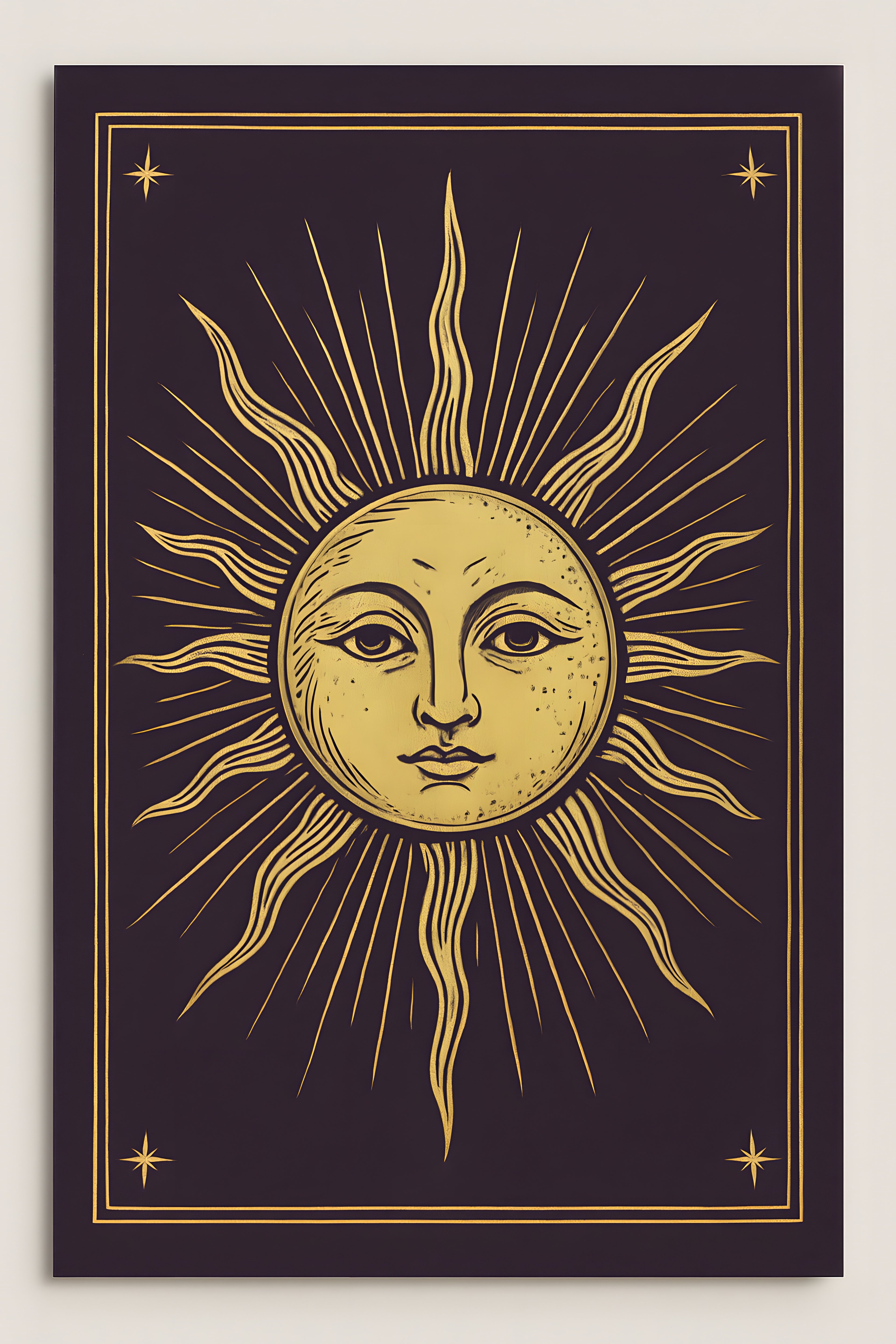 Celestial sun with radiating beams and ornate face | Printable Wall Art | Instant Download