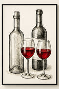 Hand-drawn illustration of wine bottles and glasses | Printable Wall Art | Instant Download