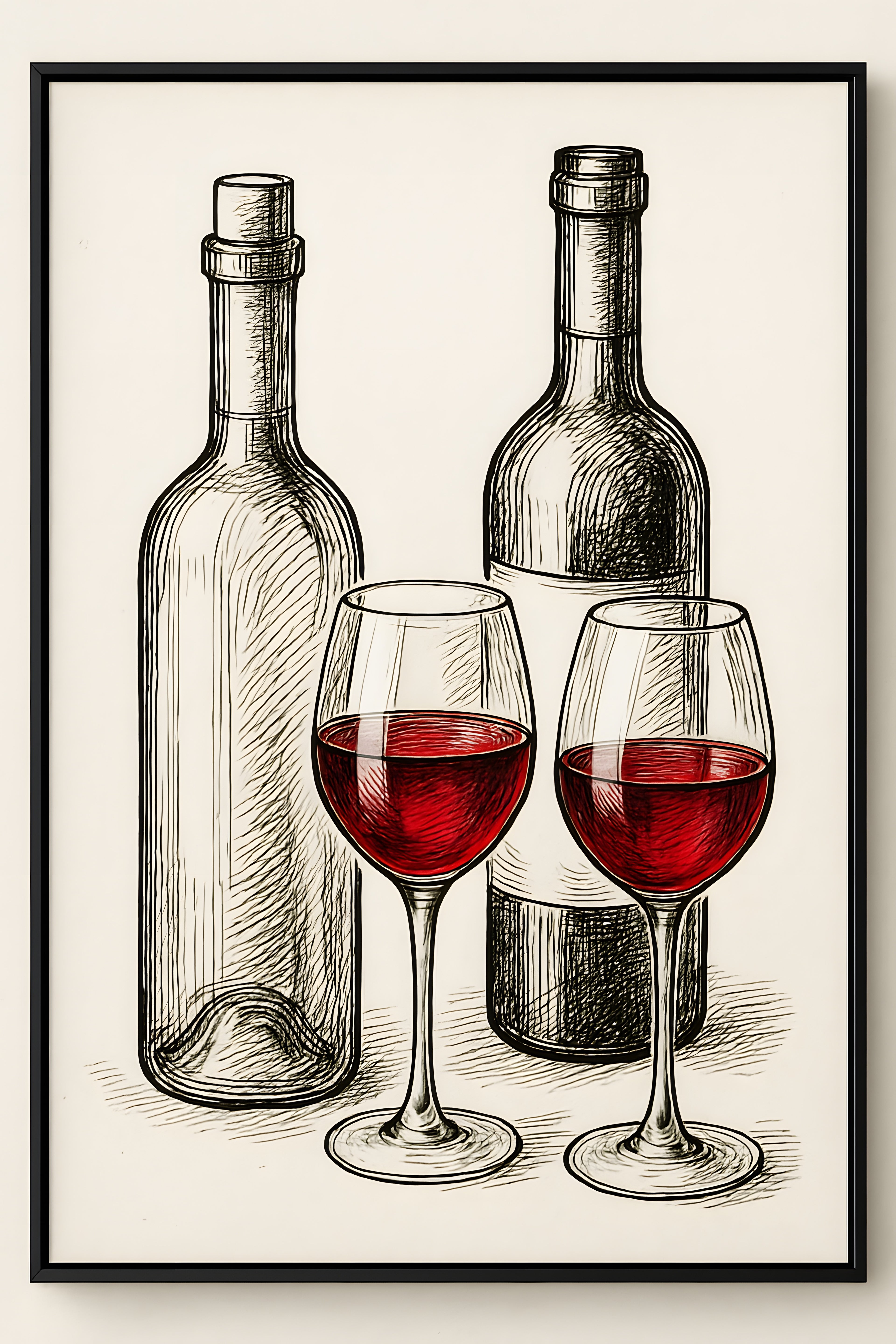 Hand-drawn illustration of wine bottles and glasses | Printable Wall Art | Instant Download