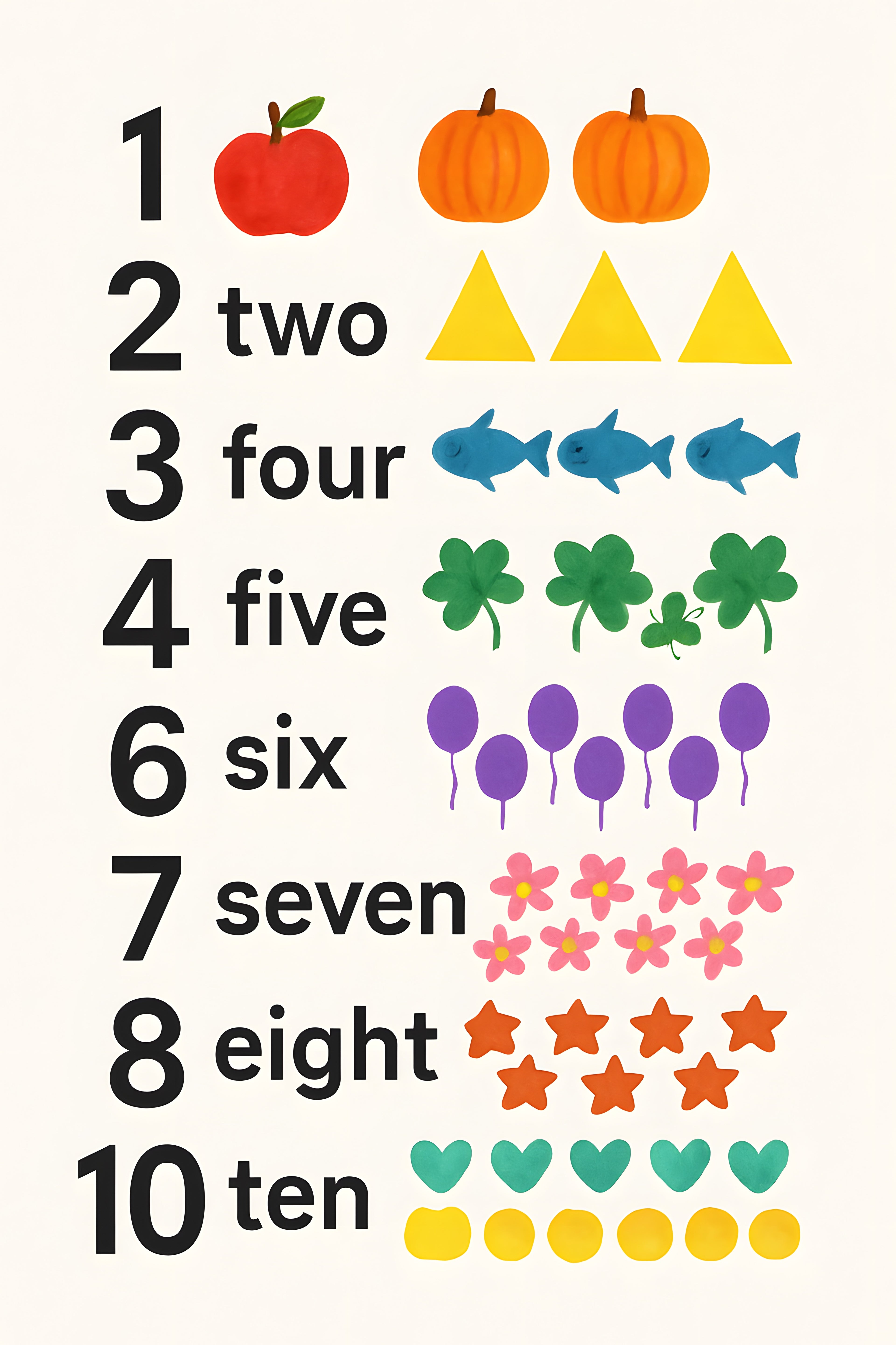 Rainbow counting poster 1-10 with matching colorful objects | Printable Wall Art | Instant Download