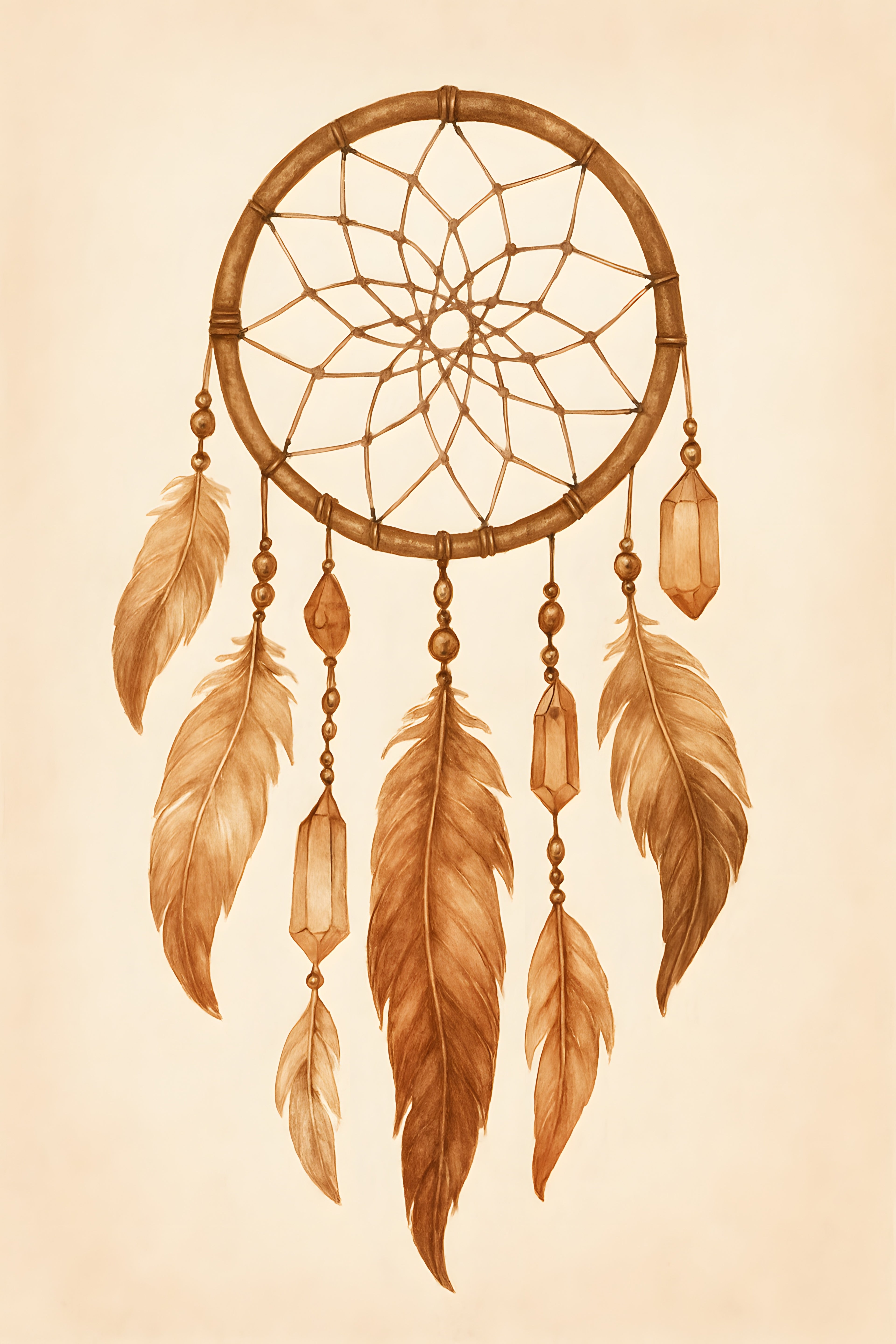 Bohemian dreamcatcher illustration with feathers and crys... | Printable Wall Art | Instant Download