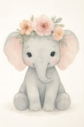 Cute watercolor baby elephant with flower crown | Printable Wall Art | Instant Download