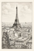 Line art cityscape of Paris with Eiffel Tower | Printable Wall Art | Instant Download
