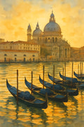 Watercolor cityscape of Venice with gondolas and reflections | Printable Wall Art | Instant Download