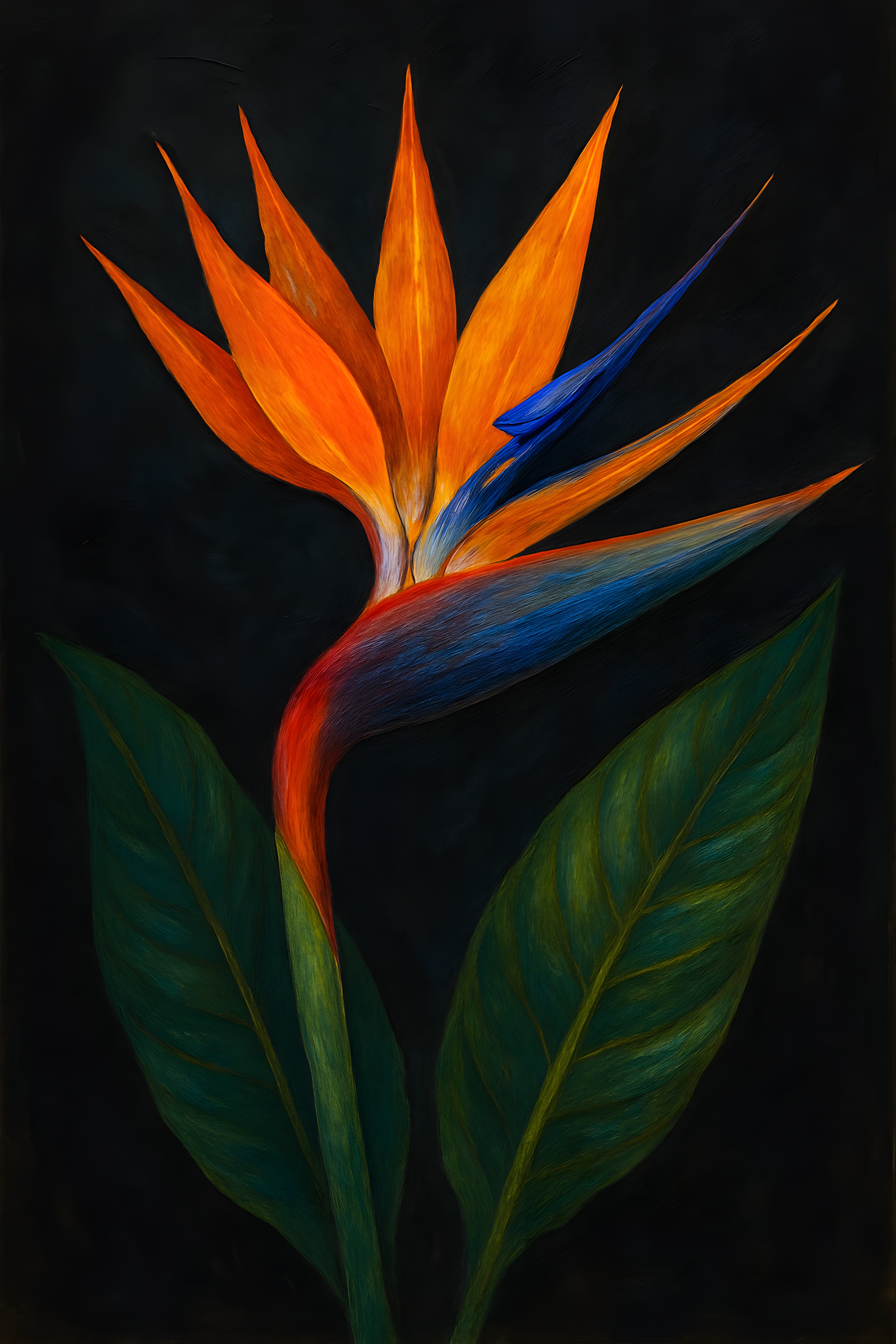 Tropical bird of paradise flower in vivid orange and blue | Printable Wall Art | Instant Download