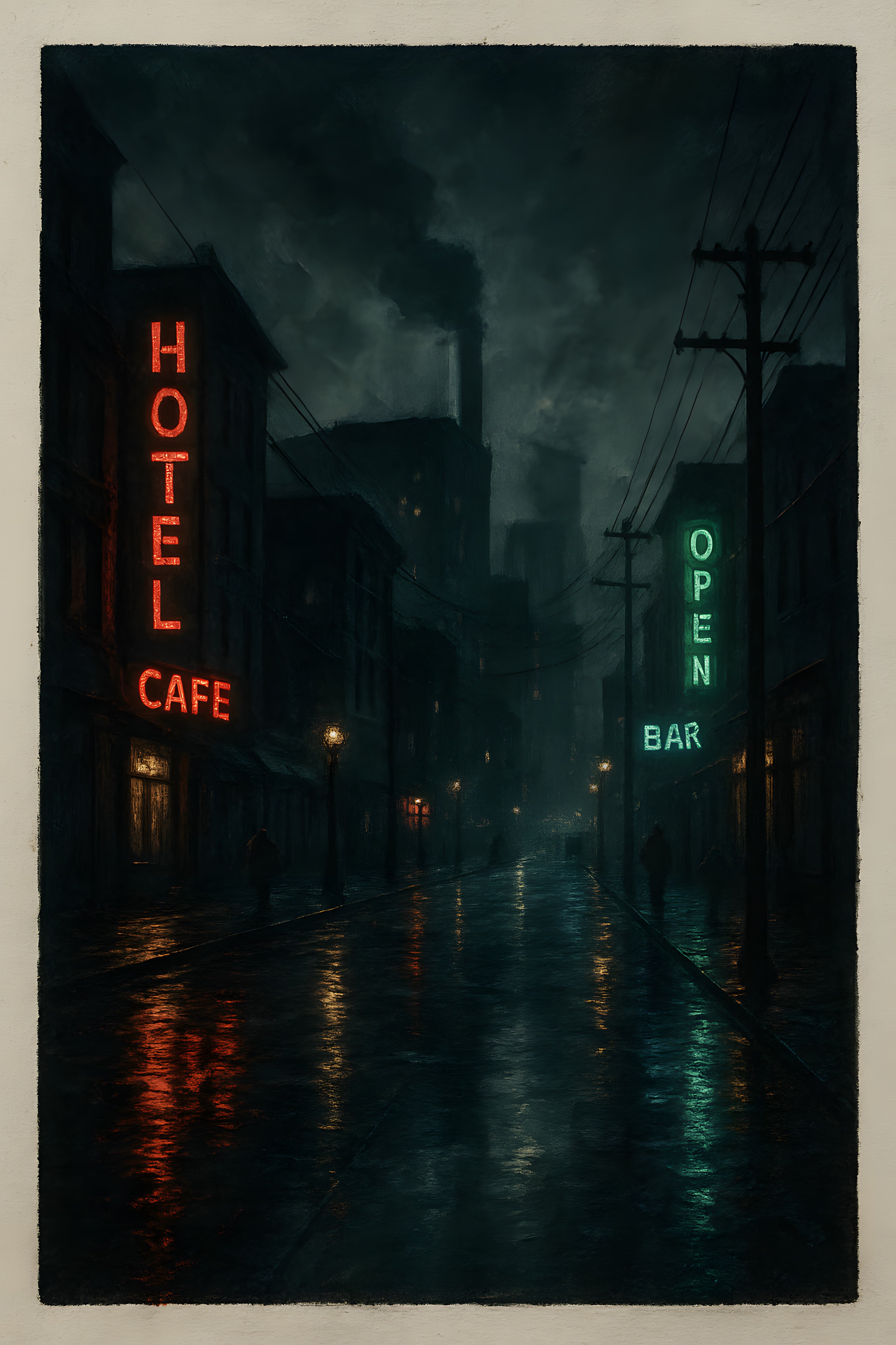 Moody industrial cityscape at night | Printable Wall Art | Instant Download