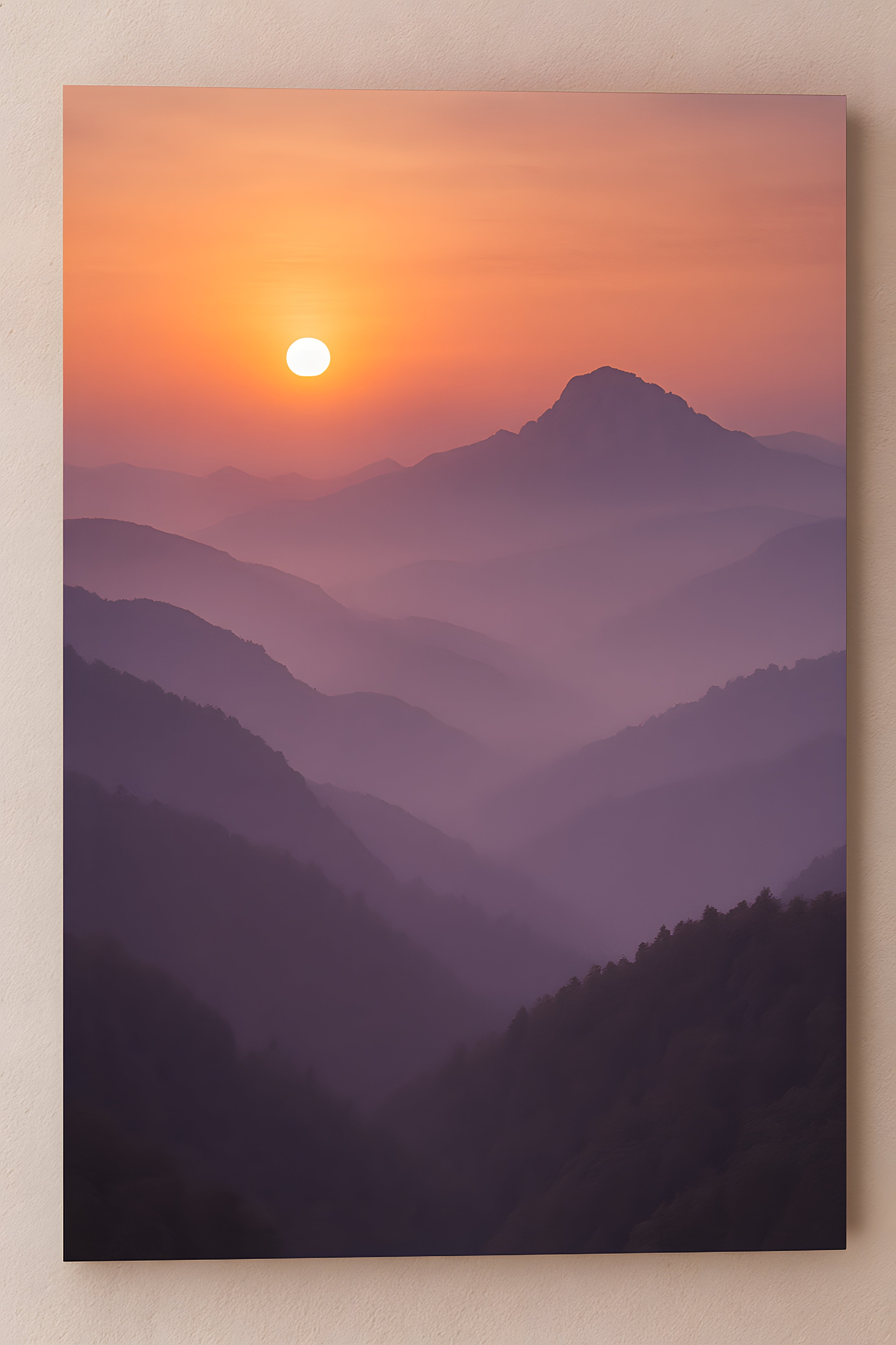 Misty mountain landscape at sunrise with layers of purple... | Printable Wall Art | Instant Download