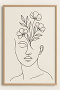 Abstract face line art with flowers growing from hair | Printable Wall Art | Instant Download