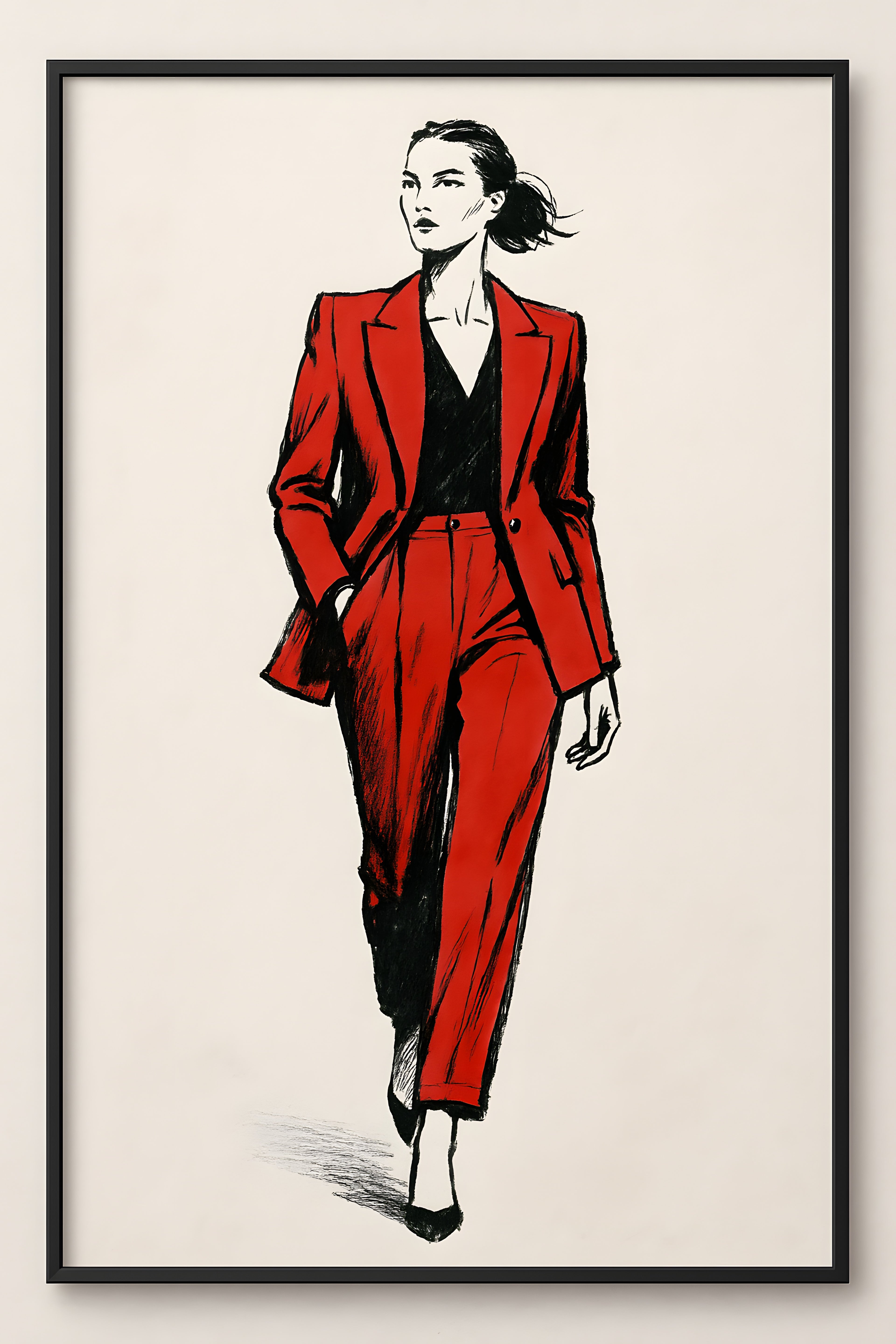 Bold fashion illustration of woman in power suit | Printable Wall Art | Instant Download