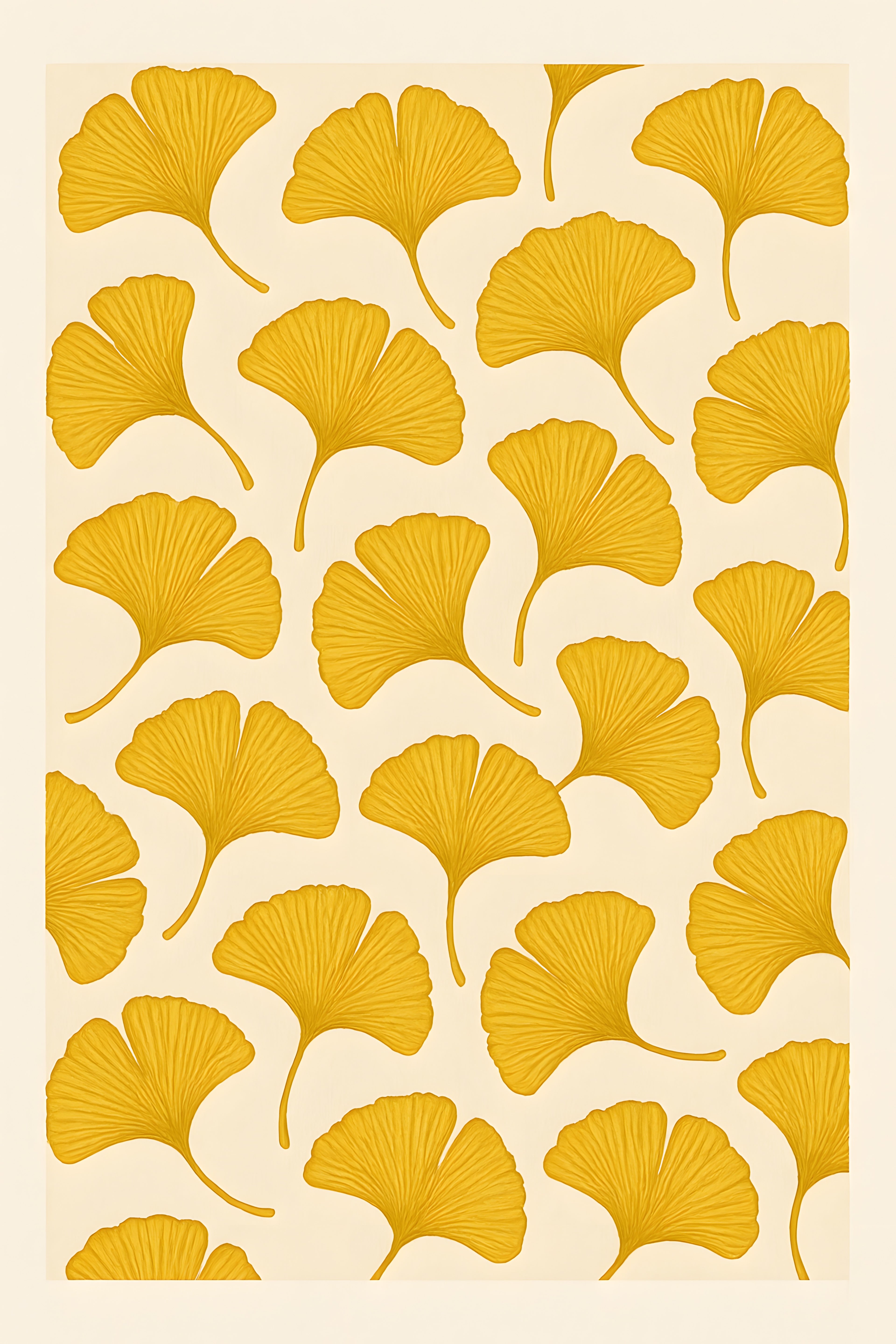Ginkgo leaf pattern in golden yellow on cream background | Printable Wall Art | Instant Download