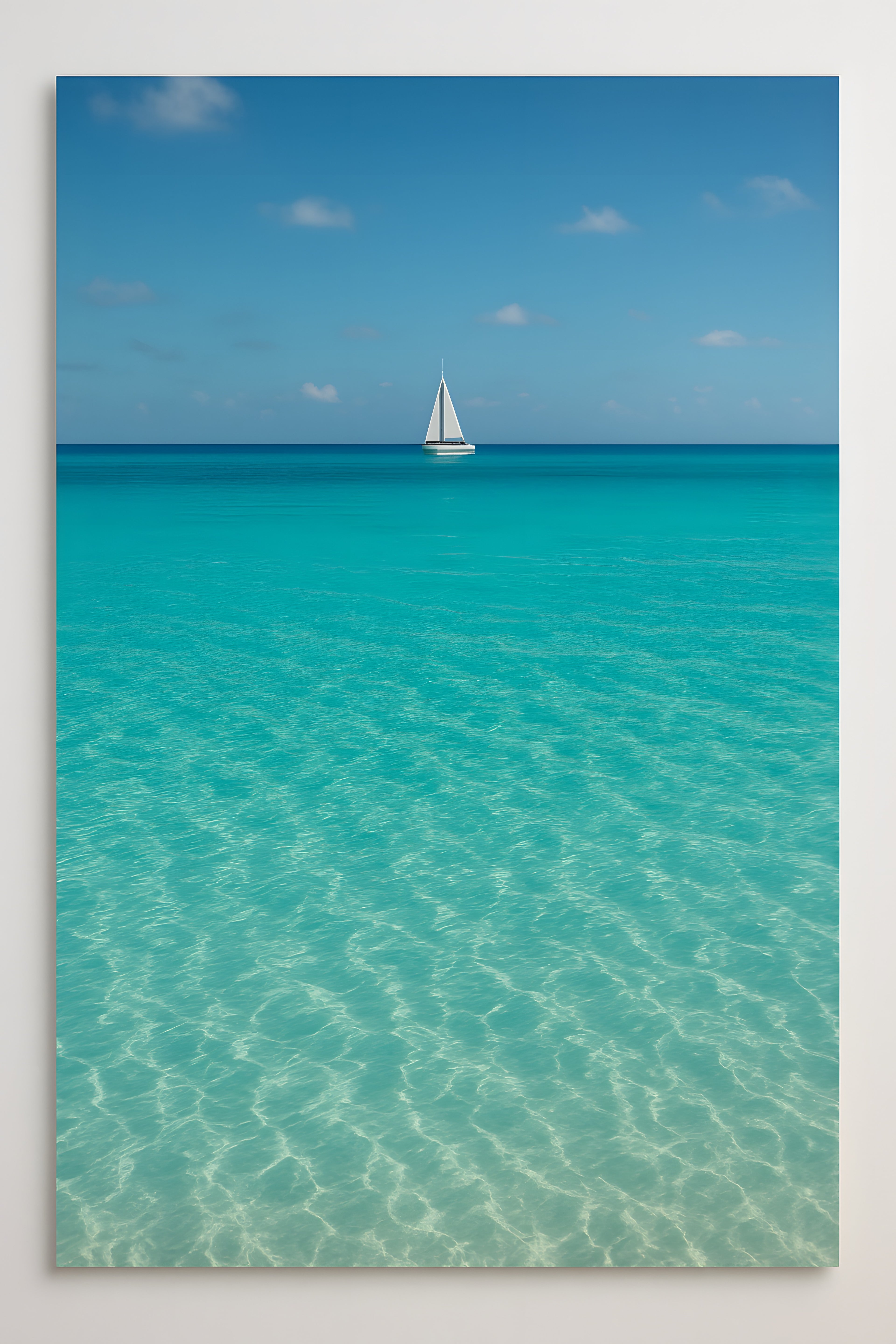 Turquoise Caribbean sea with white sailboat on horizon | Printable Wall Art | Instant Download