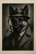 German shepherd as detective with magnifying glass | Printable Wall Art | Instant Download