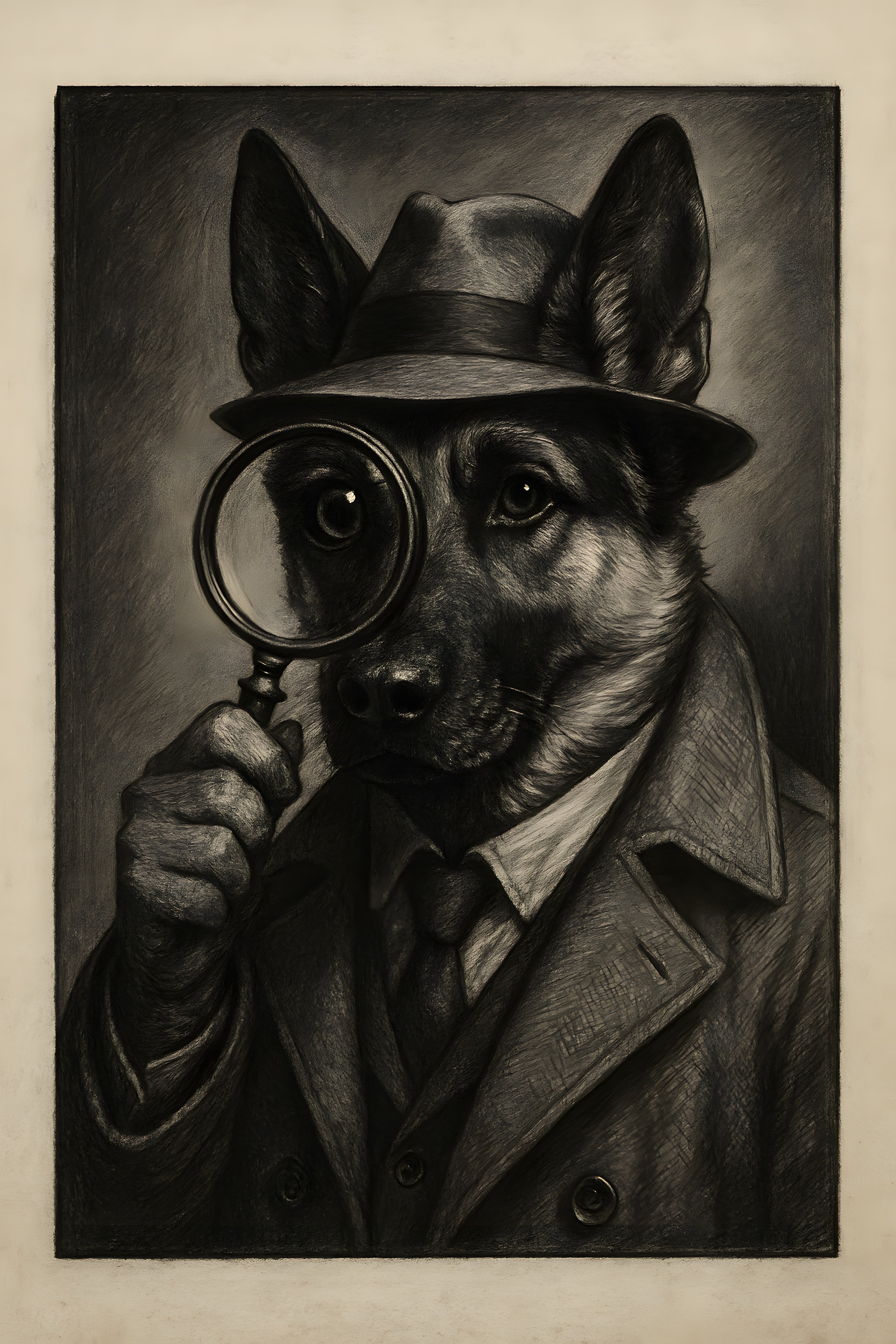 German shepherd as detective with magnifying glass | Printable Wall Art | Instant Download