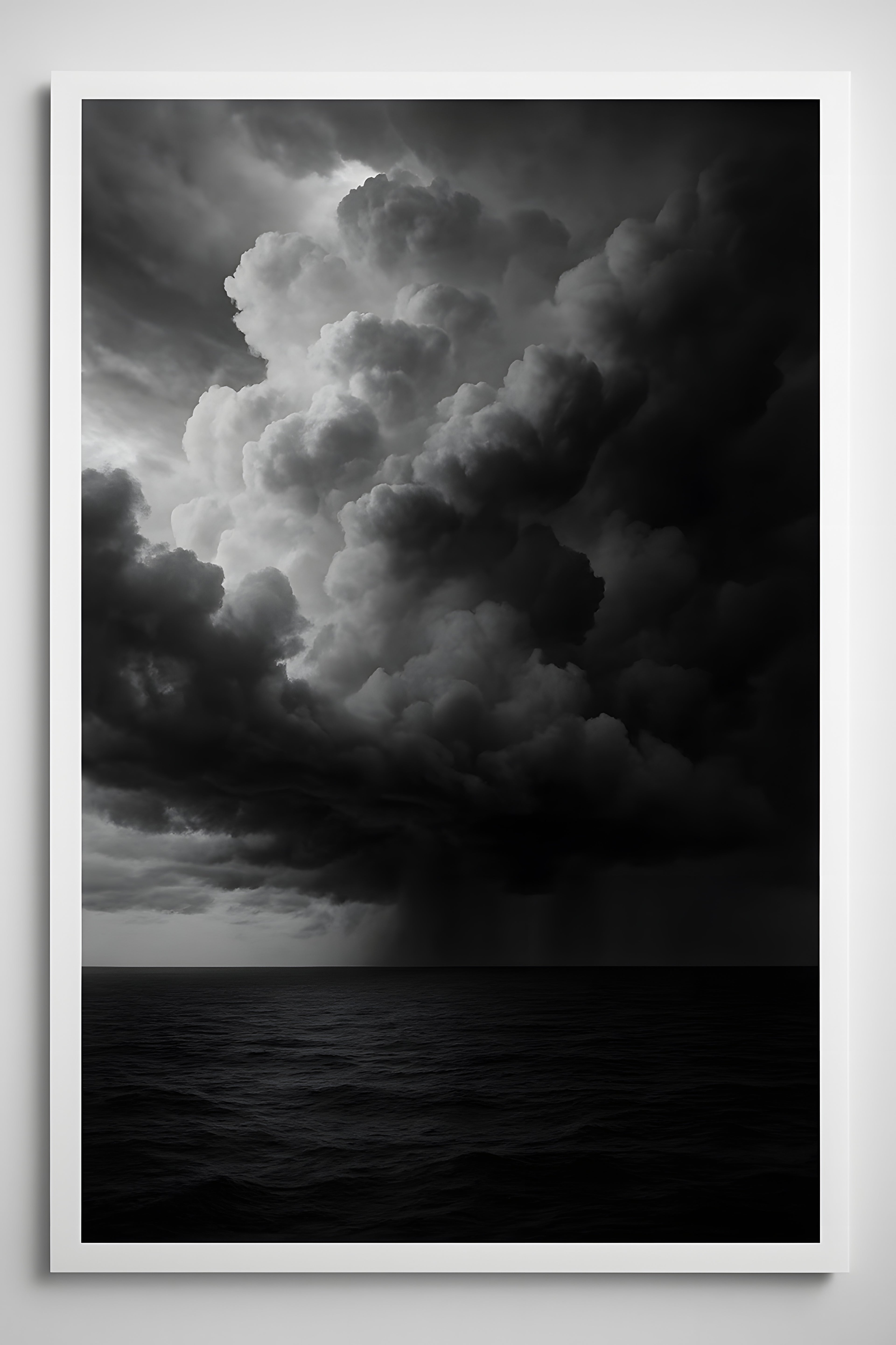 Dramatic black and white storm clouds over open ocean | Printable Wall Art | Instant Download