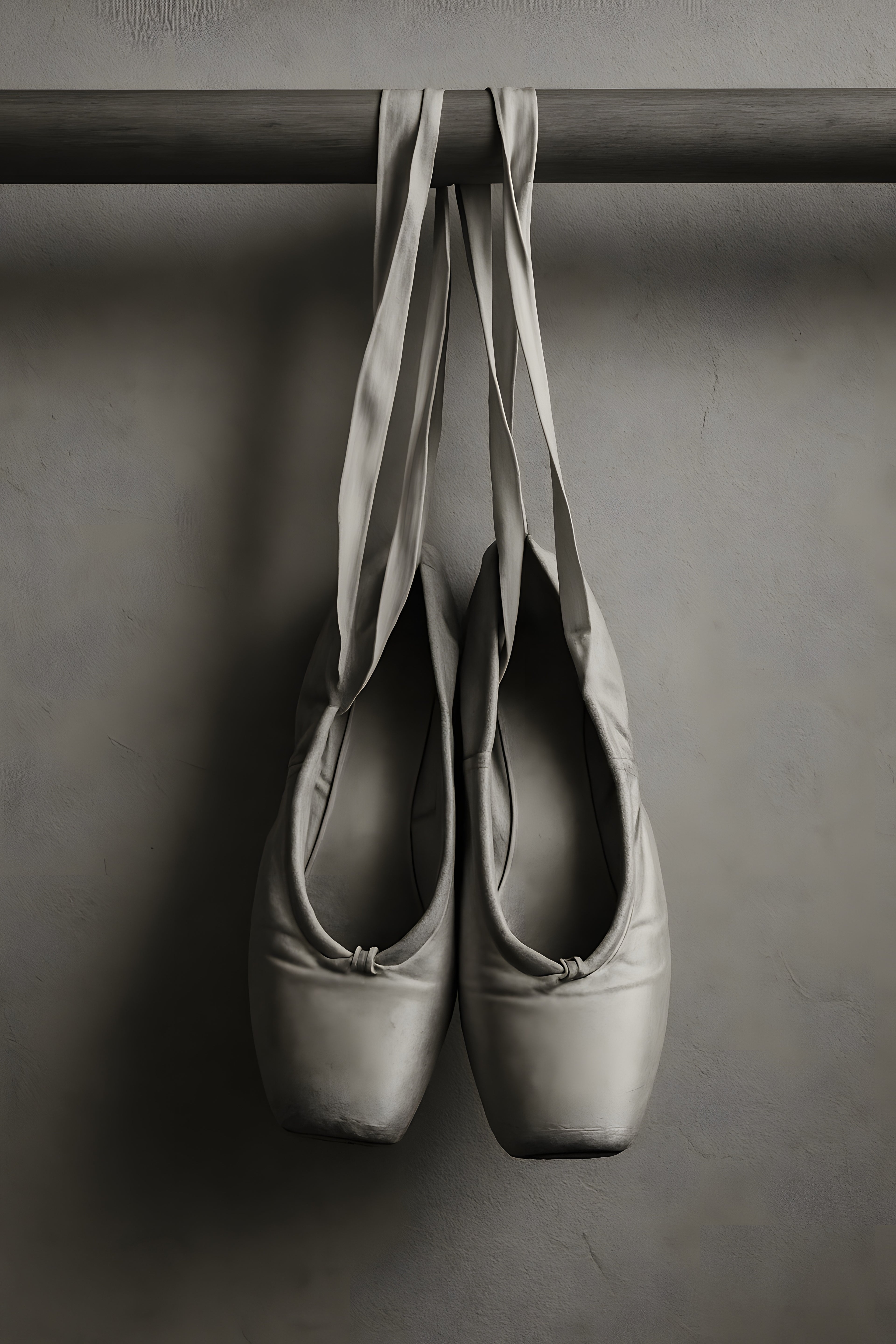 Black and white ballet shoes hanging on barre | Printable Wall Art | Instant Download