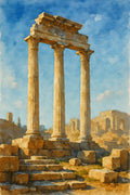 Watercolor of Greek ruins with columns against blue sky | Printable Wall Art | Instant Download
