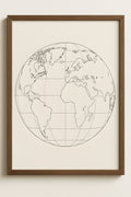 Line art map outline of a world globe | Printable Wall Art | Instant Download