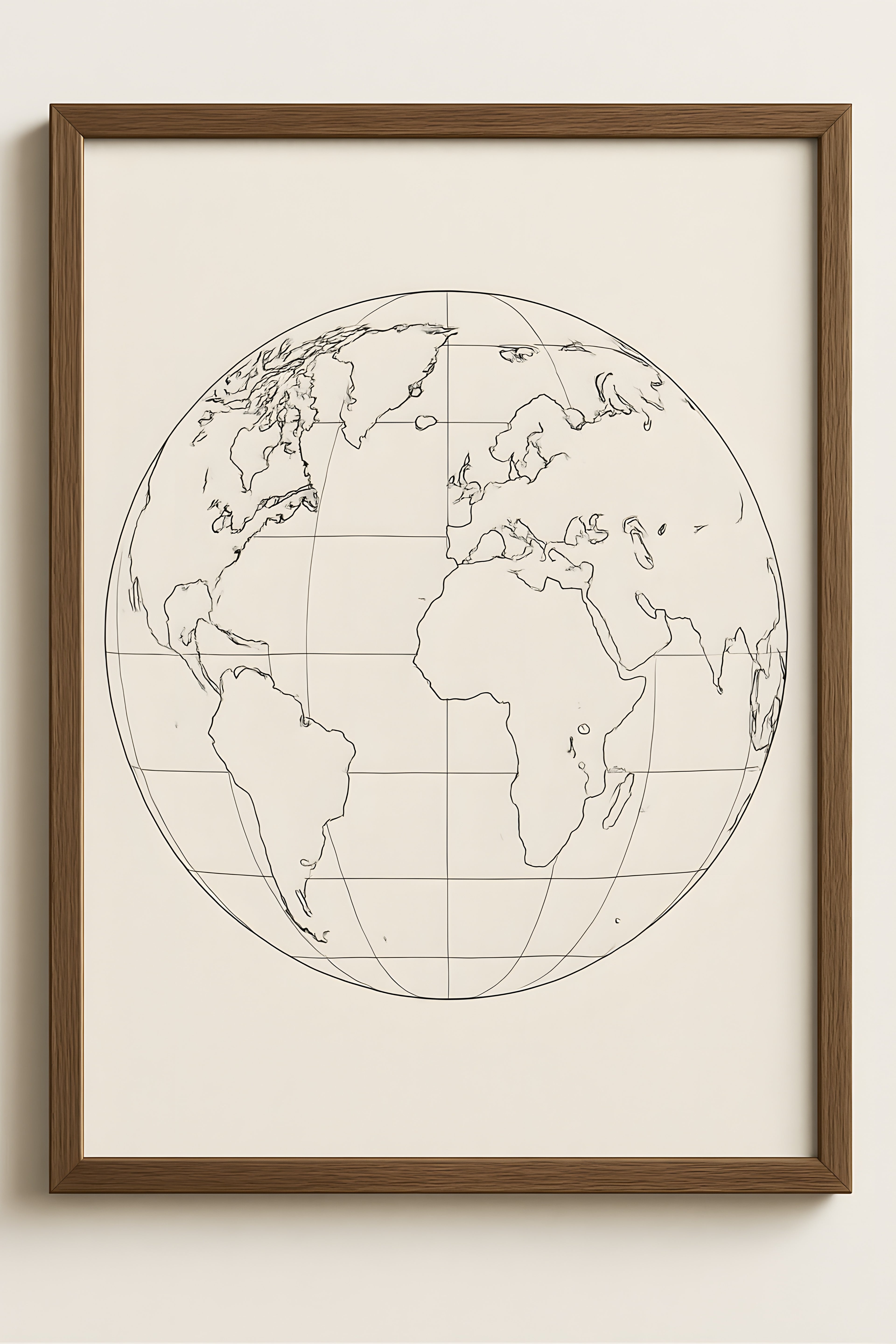Line art map outline of a world globe | Printable Wall Art | Instant Download