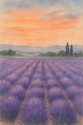 Soft watercolor sunset over lavender field | Printable Wall Art | Instant Download