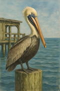 Pelican perched on wooden dock post | Printable Wall Art | Instant Download