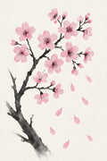 Japanese-inspired botanical illustration of cherry blosso... | Printable Wall Art | Instant Download