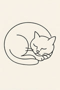 Line drawing of a cat curled up sleeping | Printable Wall Art | Instant Download