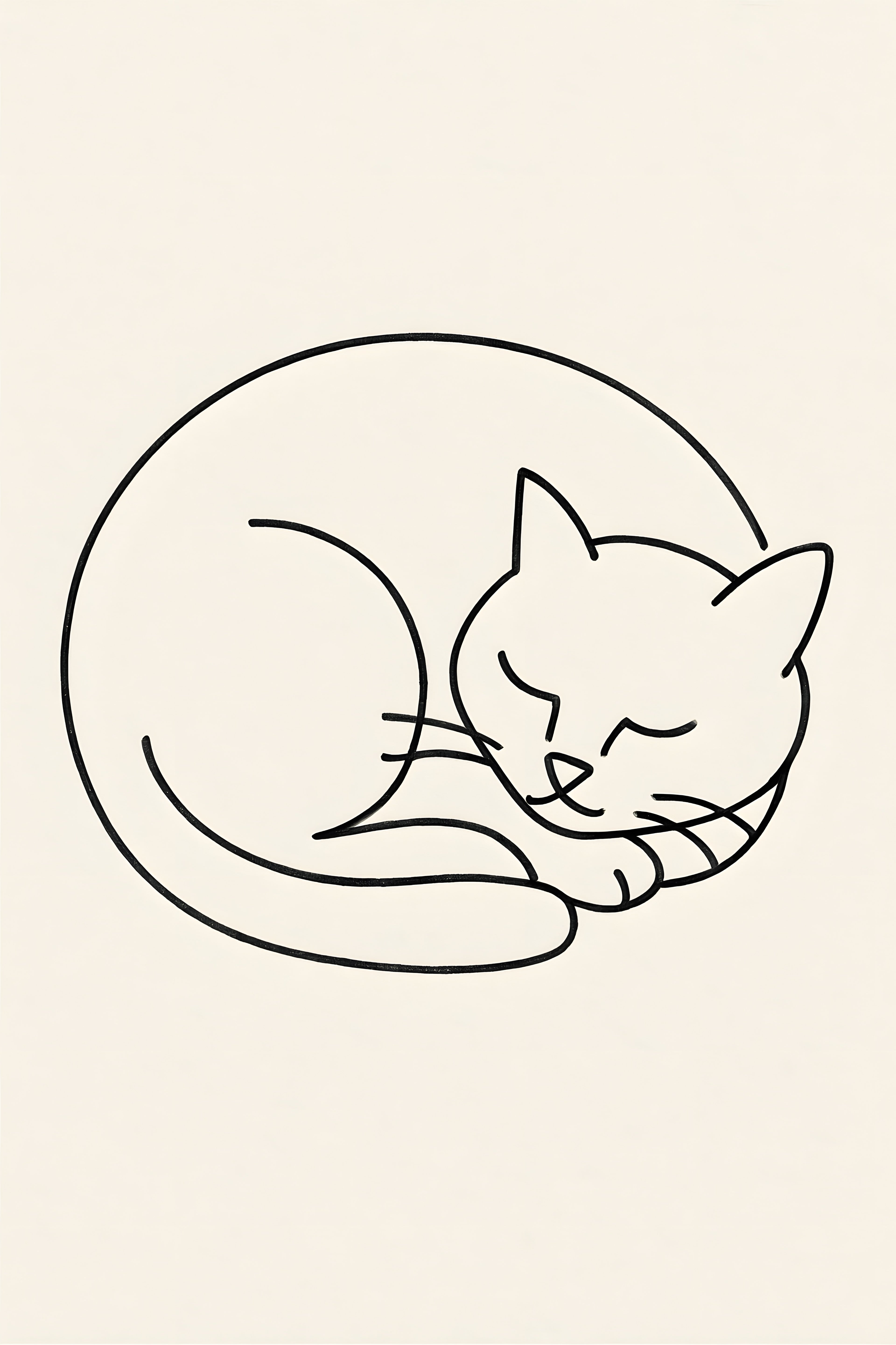Line drawing of a cat curled up sleeping | Printable Wall Art | Instant Download