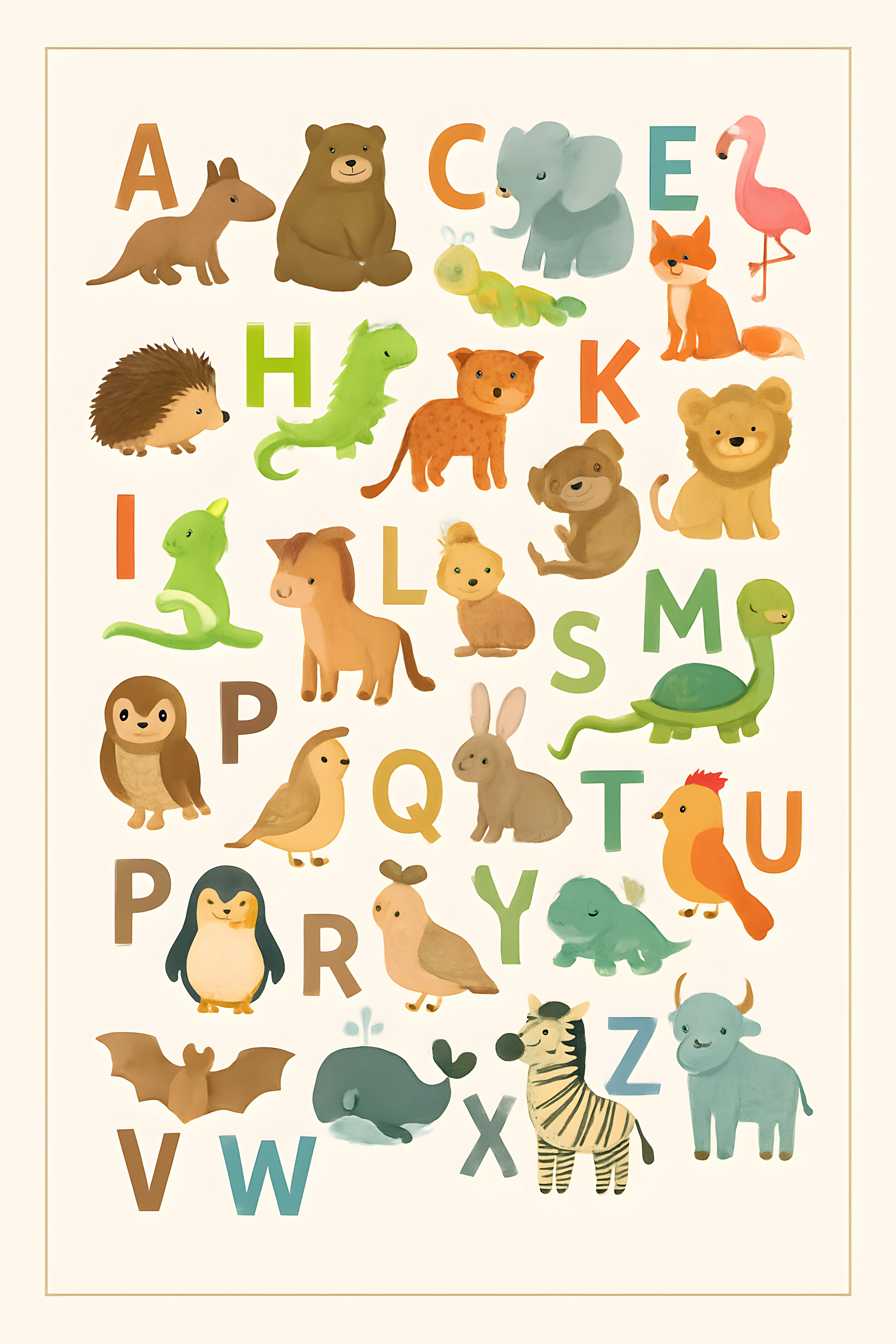 Alphabet animals poster — each letter with a cute animal | Printable Wall Art | Instant Download