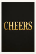 Elegant gold foil effect 'CHEERS' on dark background | Printable Wall Art | Instant Download