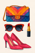 Colorful fashion flat lay — designer bag | Printable Wall Art | Instant Download