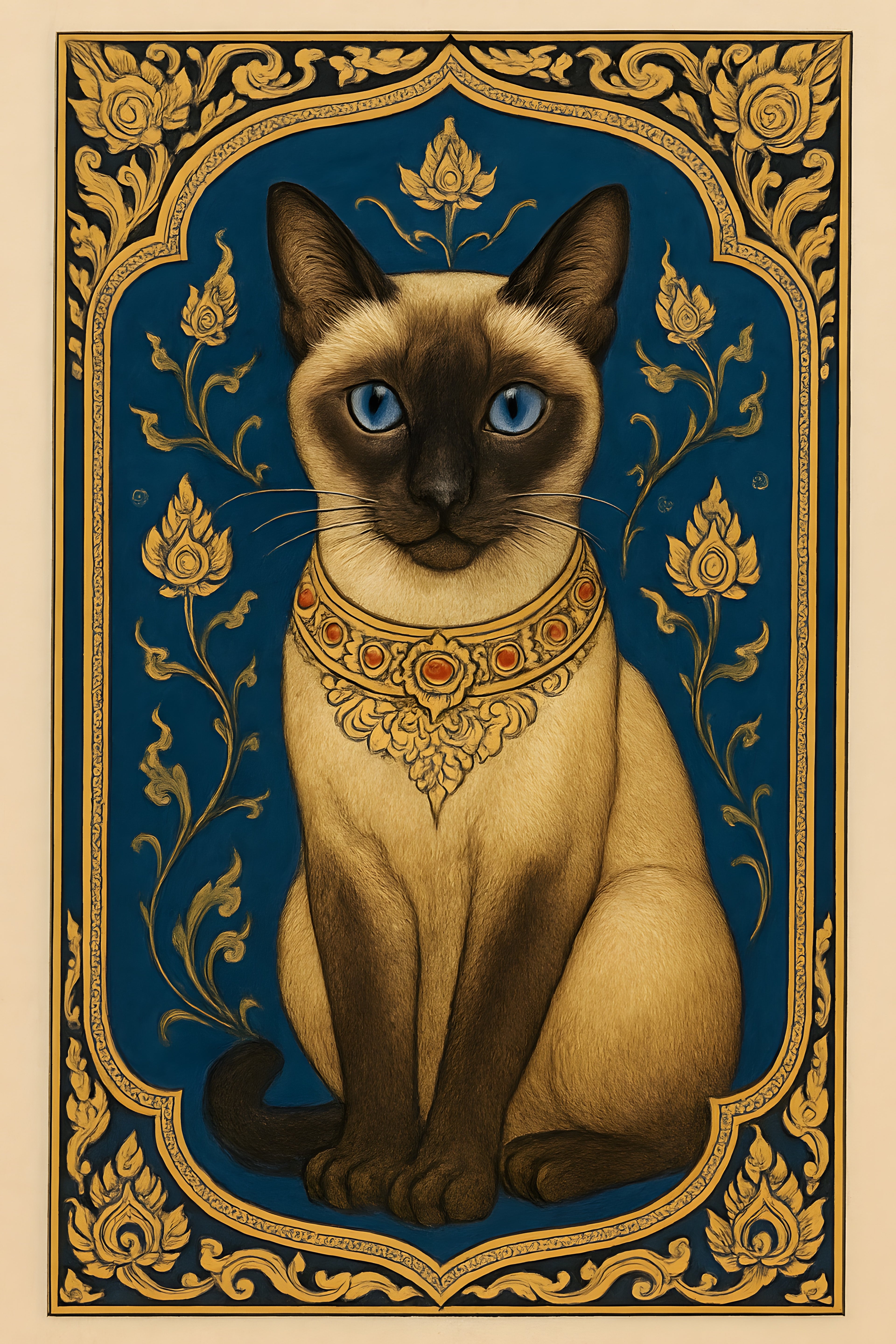 Siamese cat in traditional Thai art style | Printable Wall Art | Instant Download