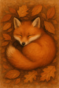 Sleeping baby fox curled up in autumn leaves | Printable Wall Art | Instant Download