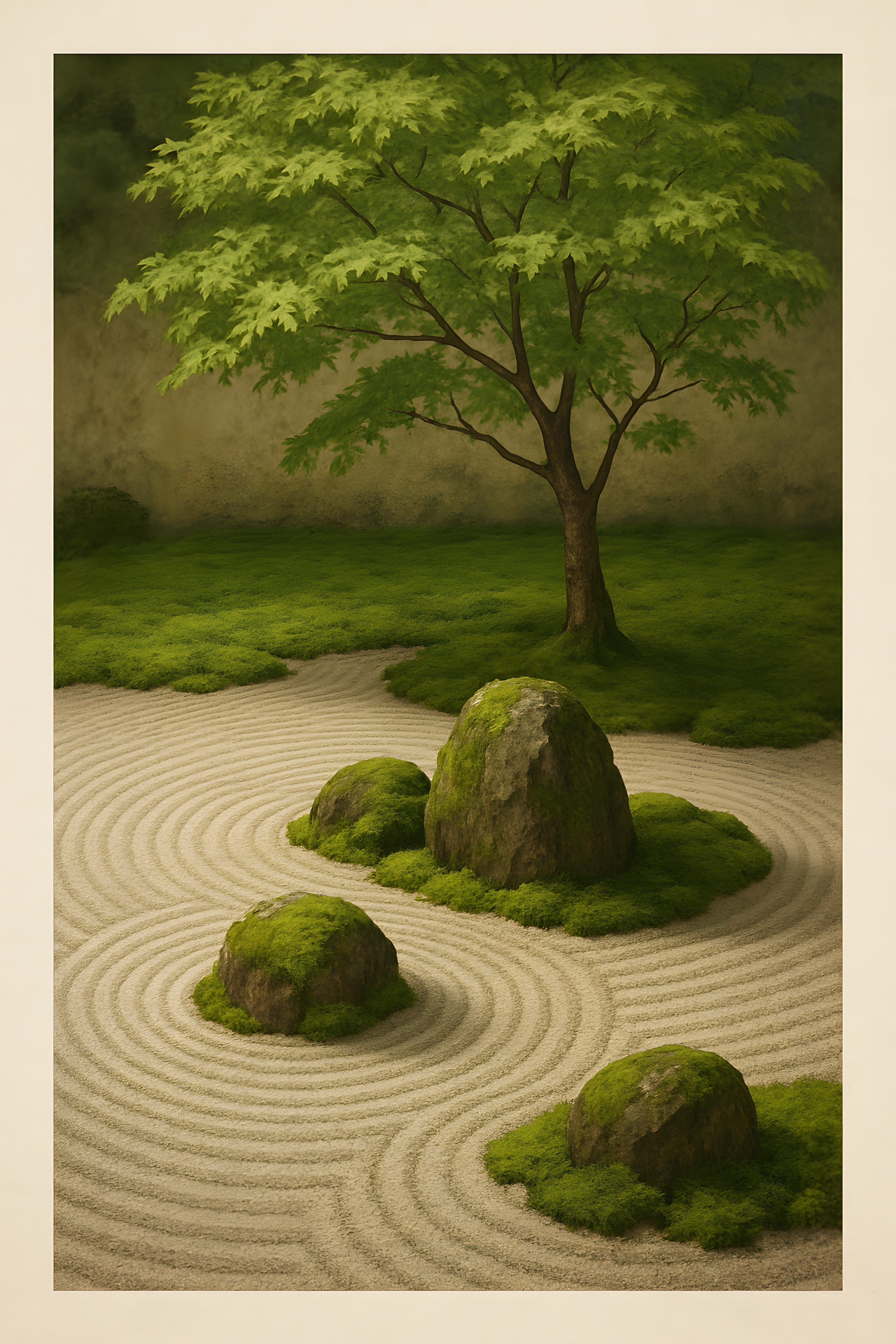 Peaceful Japanese zen garden with raked sand | Printable Wall Art | Instant Download