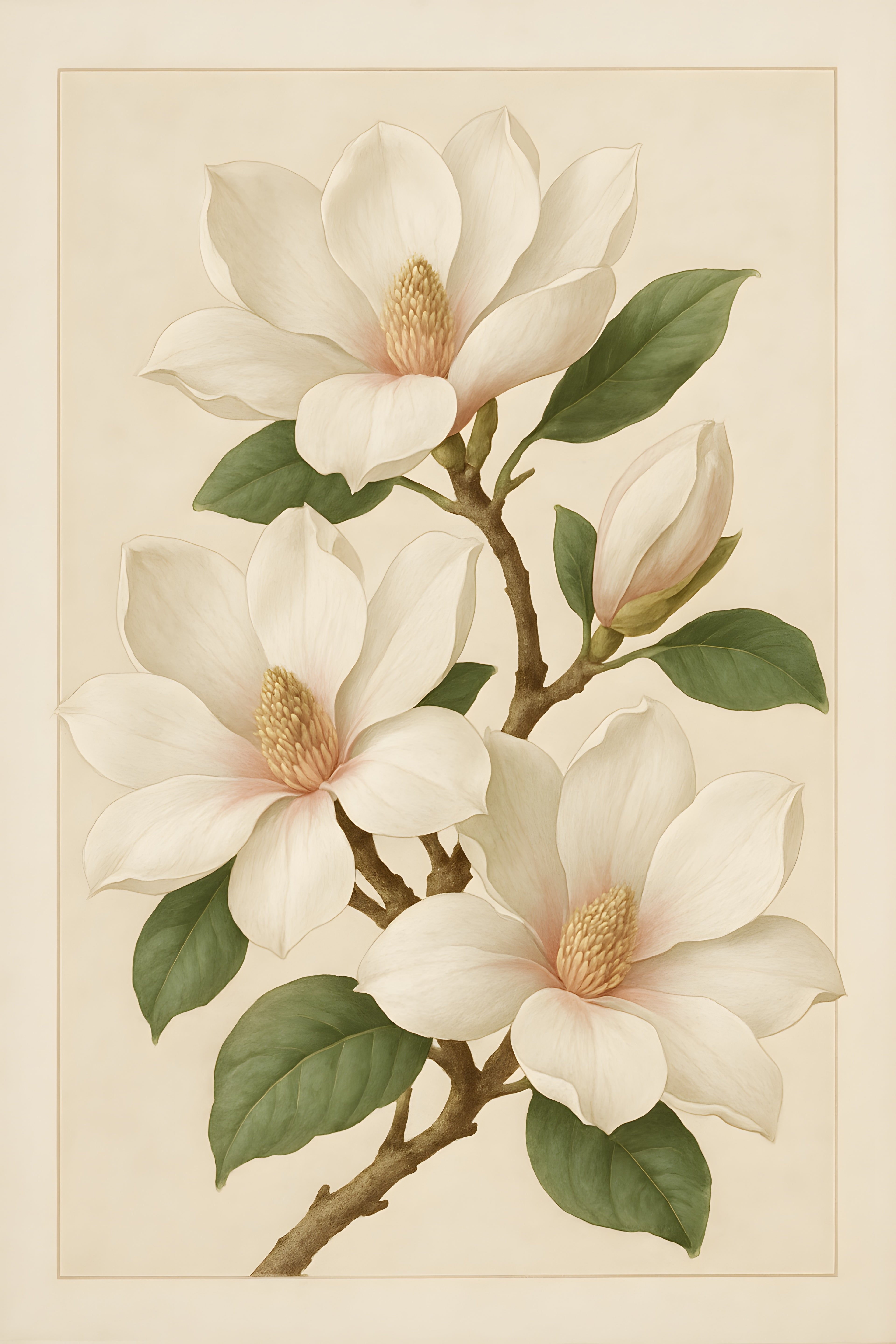 Magnolia branch with large white blossoms | Printable Wall Art | Instant Download