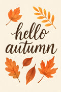Hand-lettered seasonal 'hello autumn' with watercolor lea... | Printable Wall Art | Instant Download