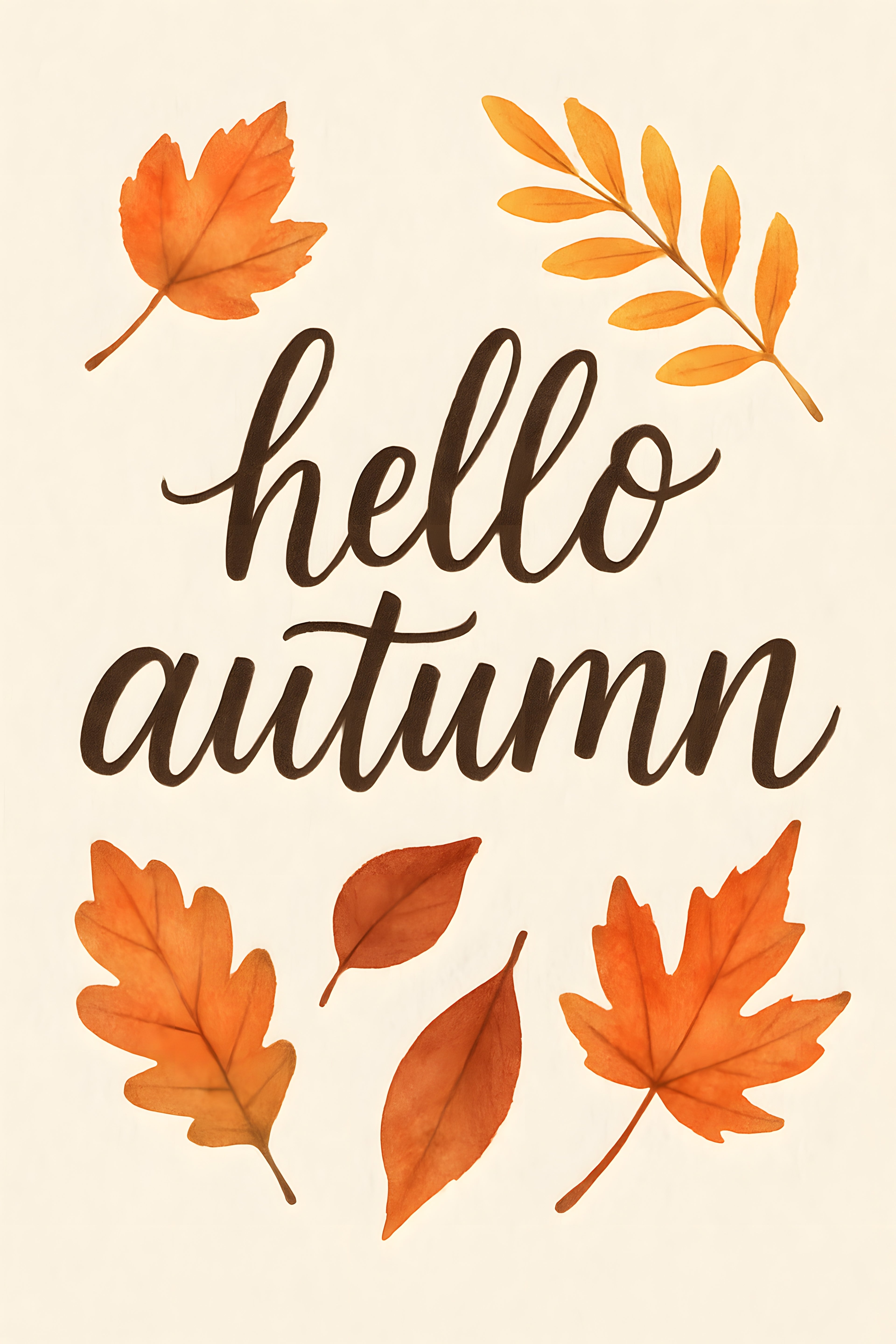 Hand-lettered seasonal 'hello autumn' with watercolor lea... | Printable Wall Art | Instant Download
