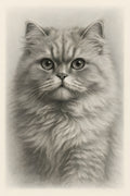 Detailed pencil drawing of a Persian cat | Printable Wall Art | Instant Download