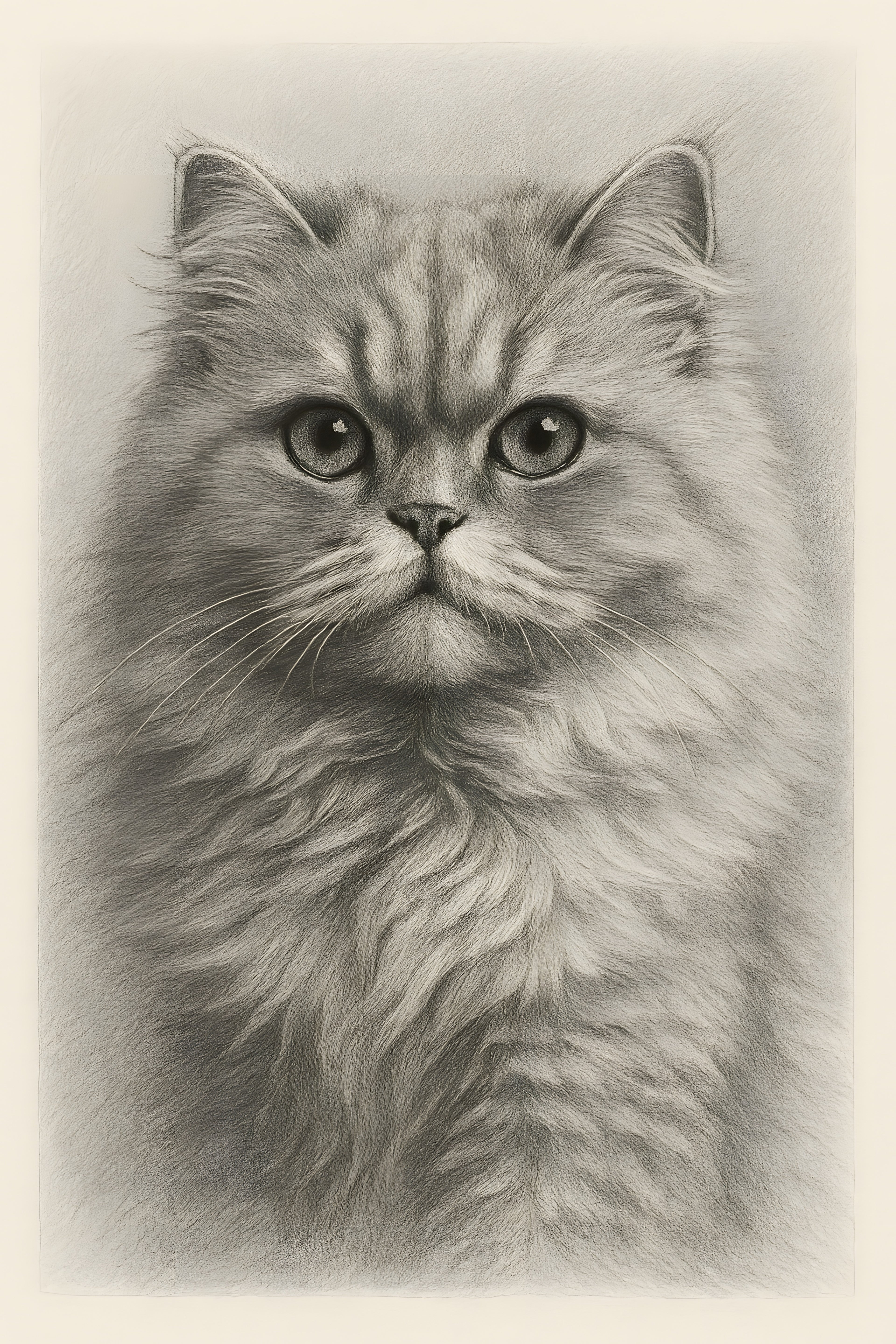 Detailed pencil drawing of a Persian cat | Printable Wall Art | Instant Download