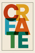 Bold typographic poster spelling 'CREATE' in colorful ove... | Printable Wall Art | Instant Download