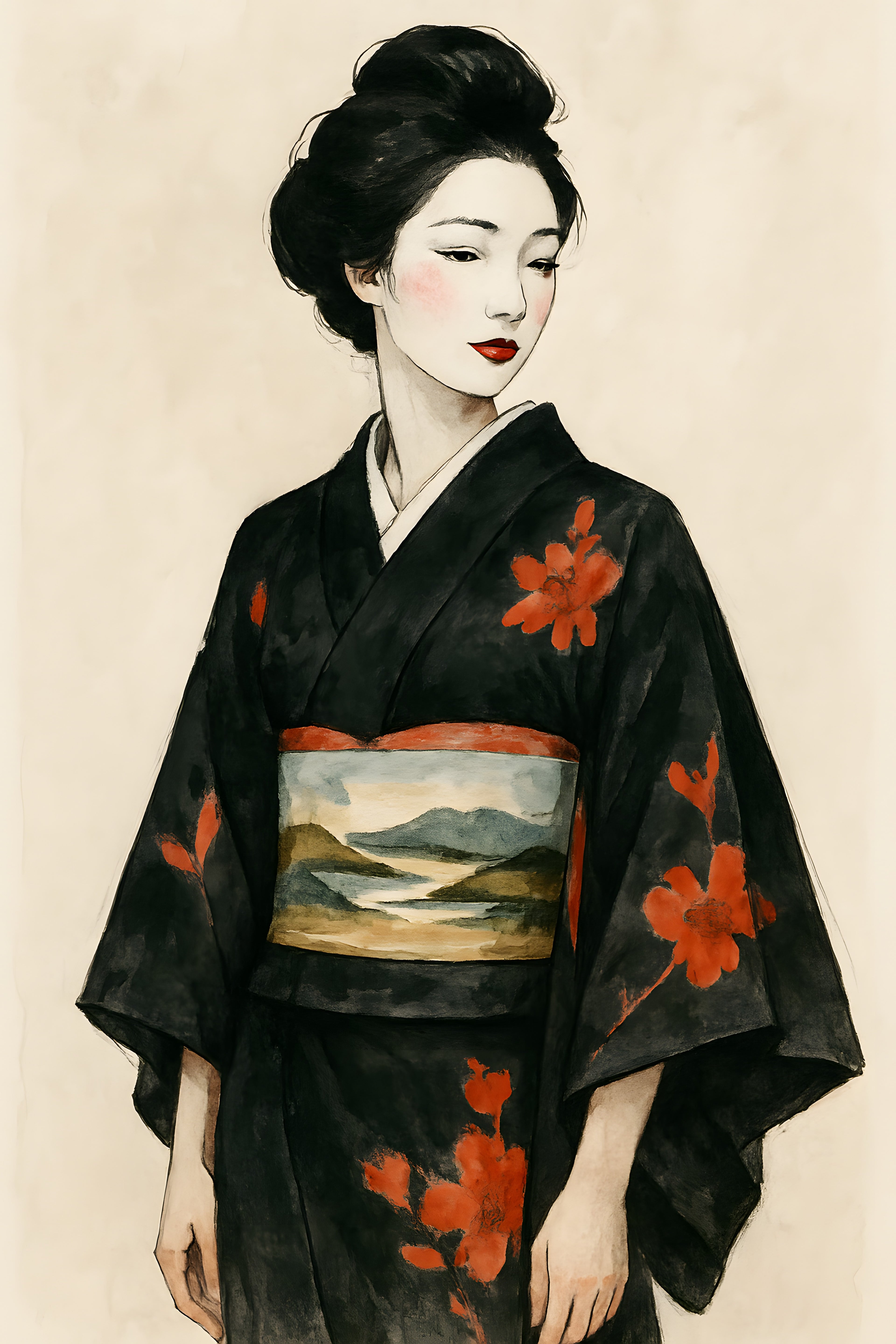 Fashion illustration of woman in kimono | Printable Wall Art | Instant Download