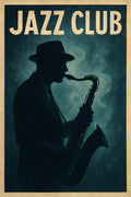 Vintage jazz club poster with saxophone player silhouette | Printable Wall Art | Instant Download