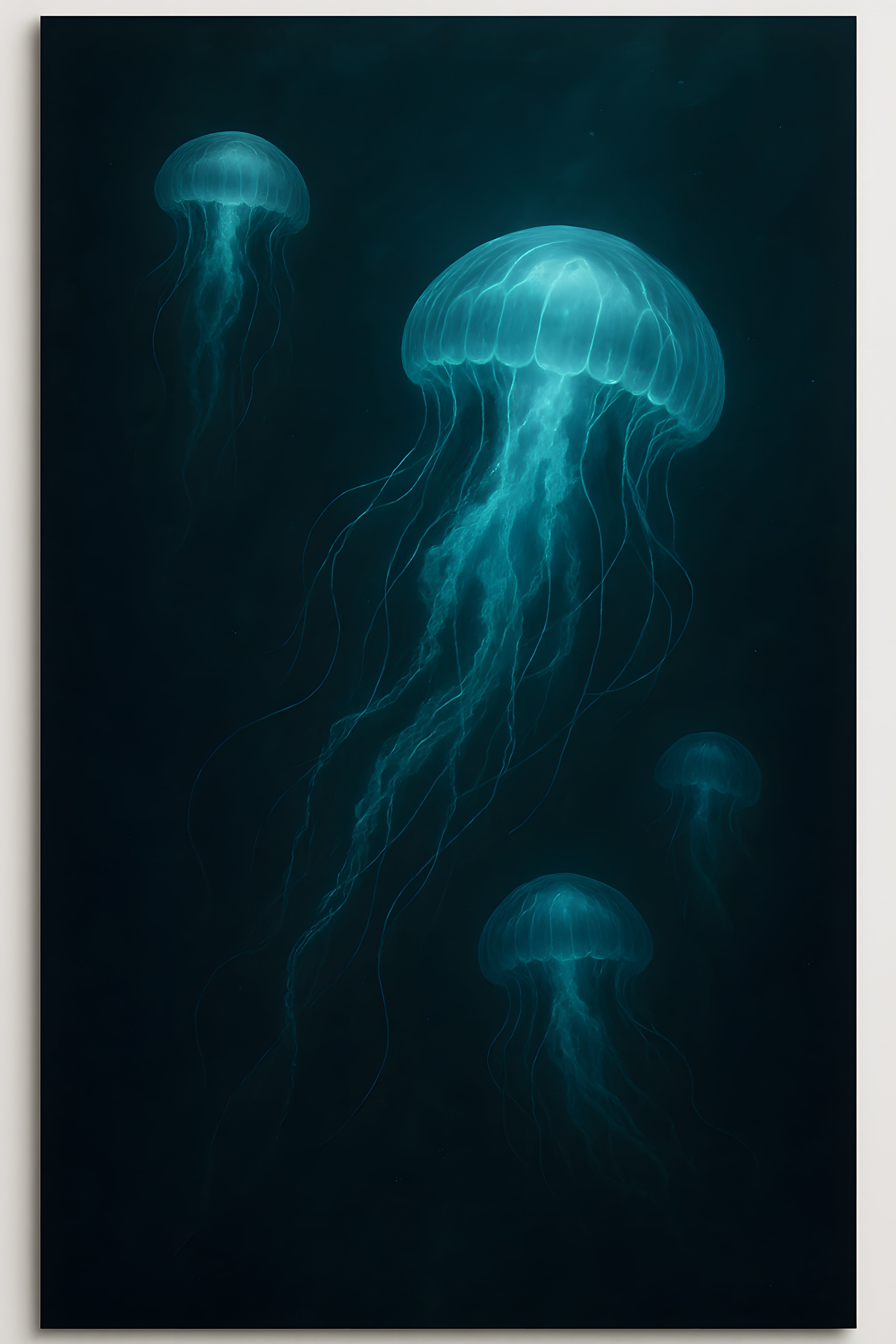 Deep underwater scene with bioluminescent jellyfish | Printable Wall Art | Instant Download