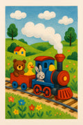 Cute train chugging through countryside with animal passe... | Printable Wall Art | Instant Download