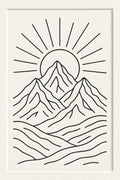Line art illustration of mountains with sun rising behind | Printable Wall Art | Instant Download