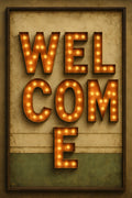 Retro cinema marquee letters spelling 'WELCOME' in warm b... | Printable Wall Art | Instant Download