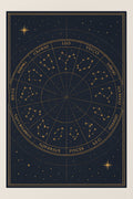 Zodiac constellation map in gold ink on deep indigo backg... | Printable Wall Art | Instant Download