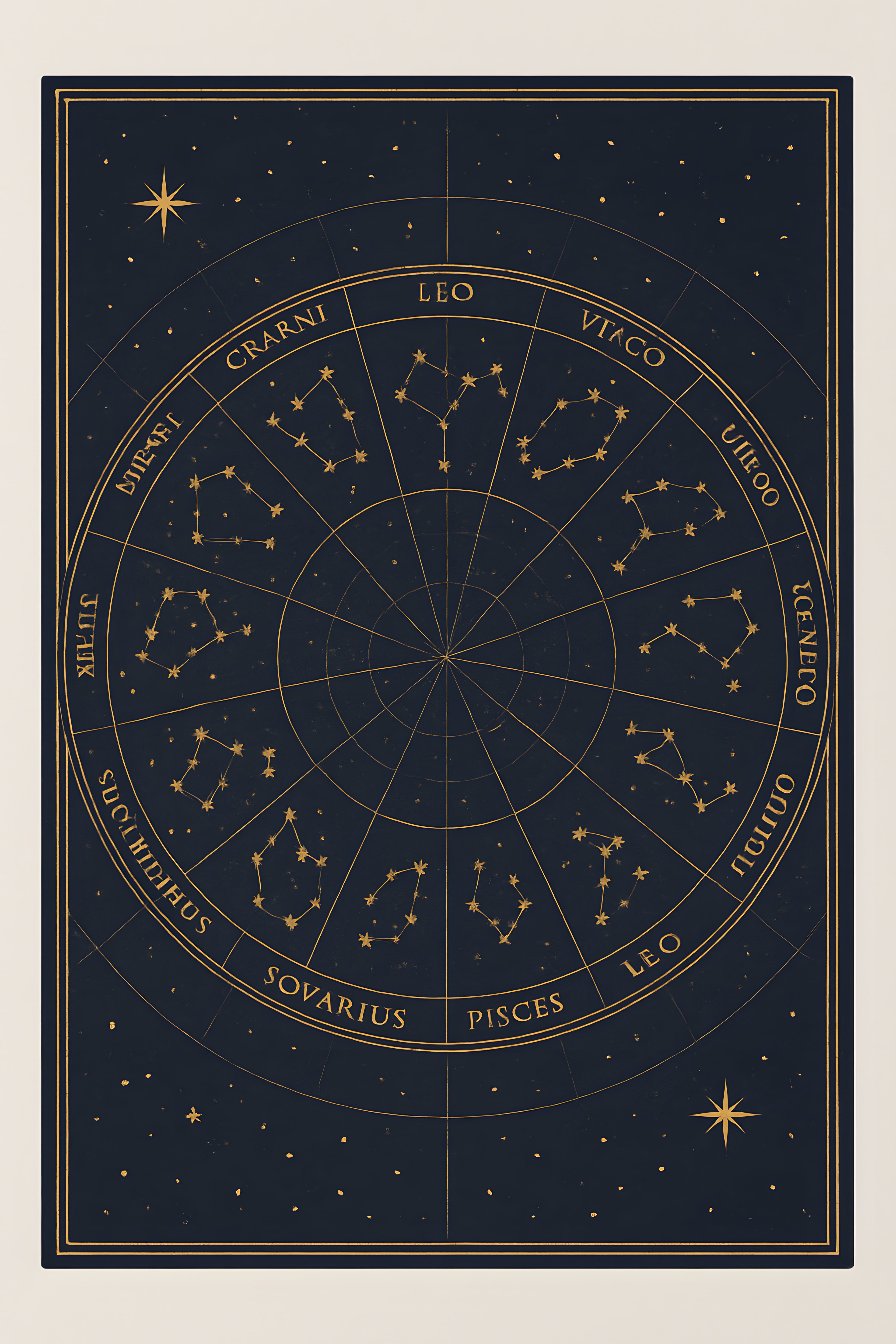 Zodiac constellation map in gold ink on deep indigo backg... | Printable Wall Art | Instant Download