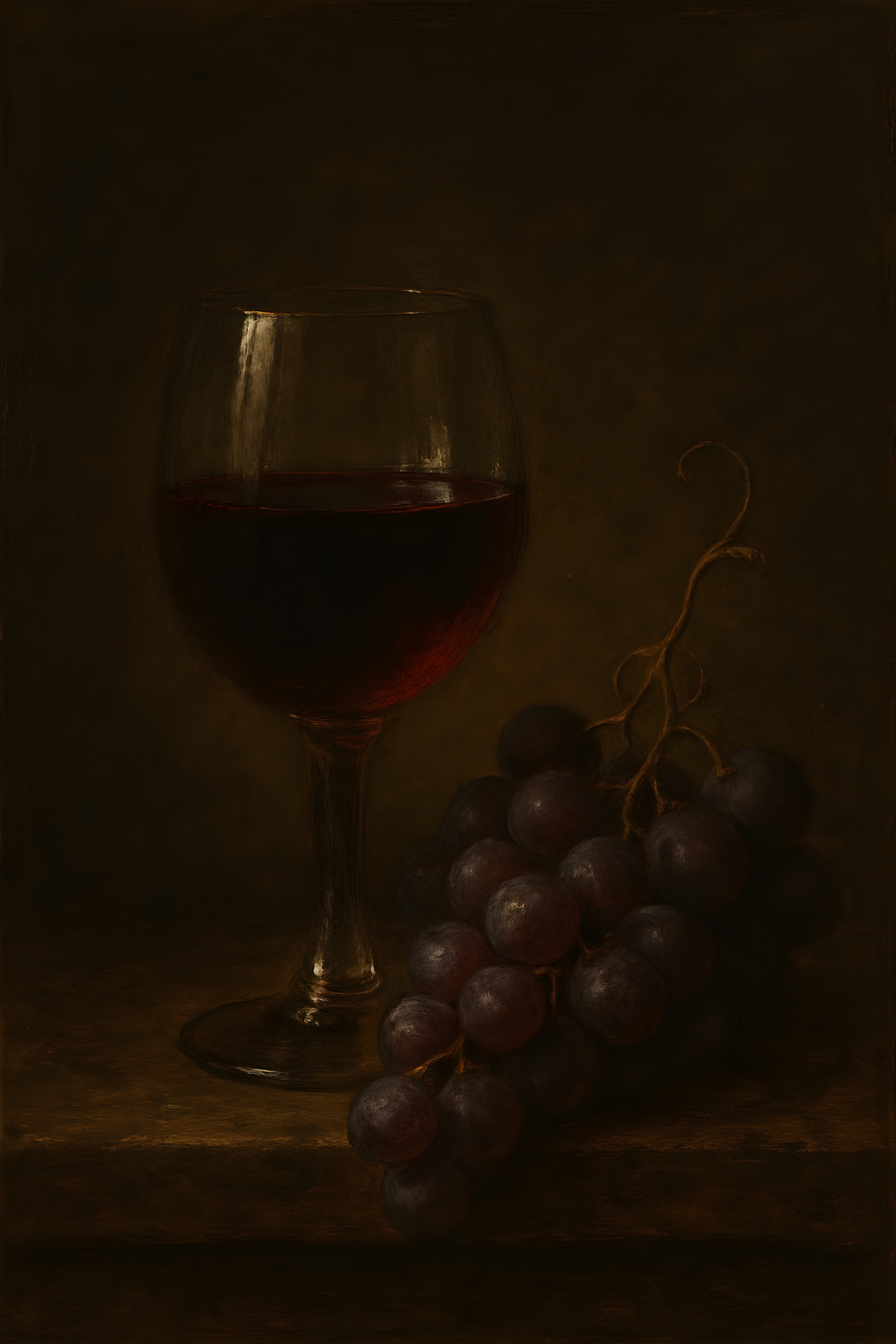 Moody still life with red wine glass and grapes | Printable Wall Art | Instant Download
